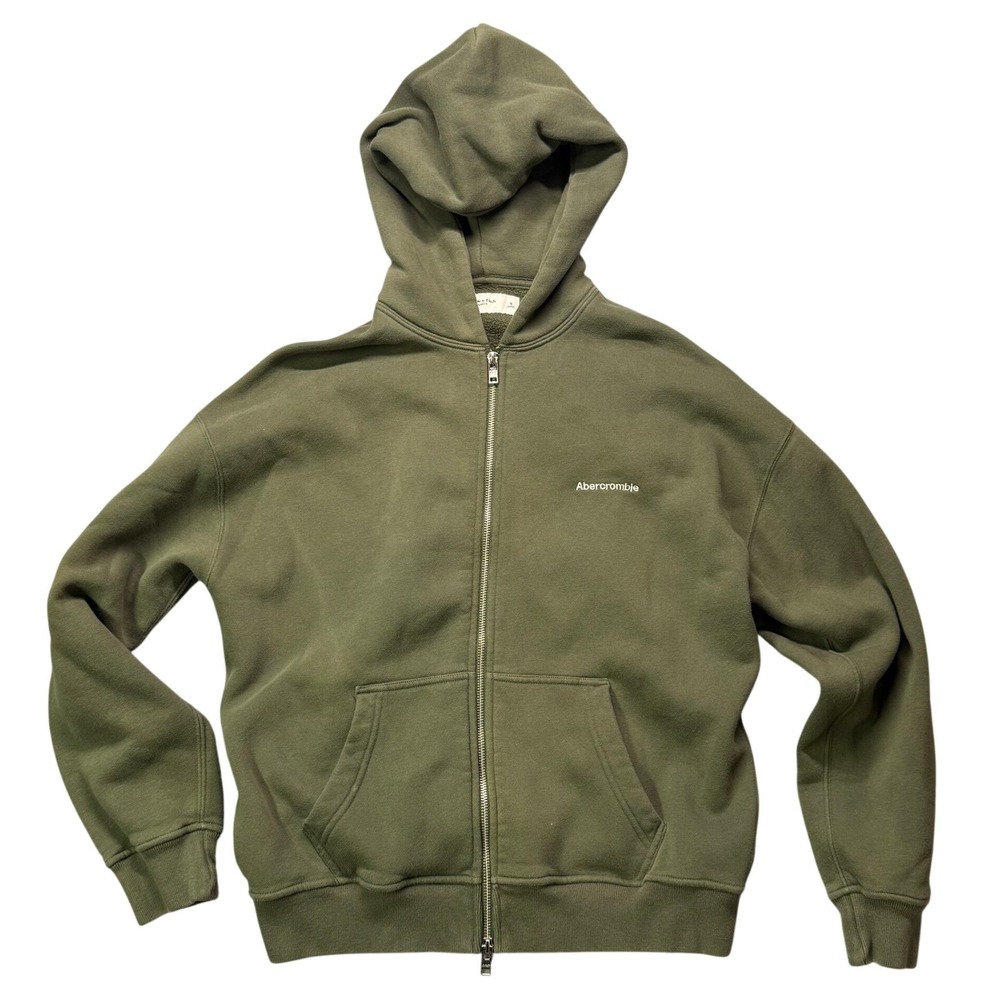 Y2K VTG Abercrombie Fitch soft fleece oversized full zip olive green Men's Sz S‎